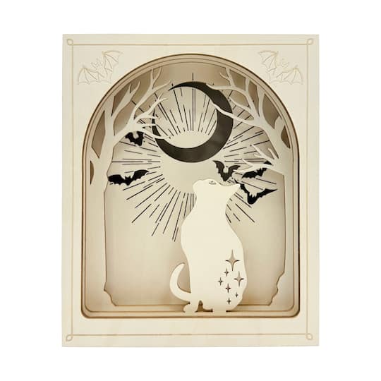 8.75" Cat & Moon Shadow Box DIY LED Wood Décor by Make Market®